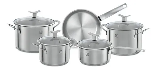 Jogo de Panelas Electrolux Inox com 5 Peças – Design com Fundo Triplo