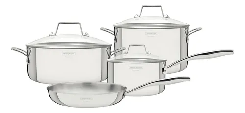 Jogo de Panelas Tramontina Grano Glass em Aço Inox com Corpo Triplo e Tampa de Vidro – 4 Peças