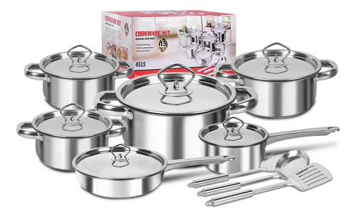 Panela Inox, Panela Aco Cirúrgico, Jogo De Panelas Inox, Panelas Inox, Panela De Inox, Jogo De Panela Inox, Panela Inox Fundo Triplo, Conjunto De 15 Unidades Conjuntos de Potes