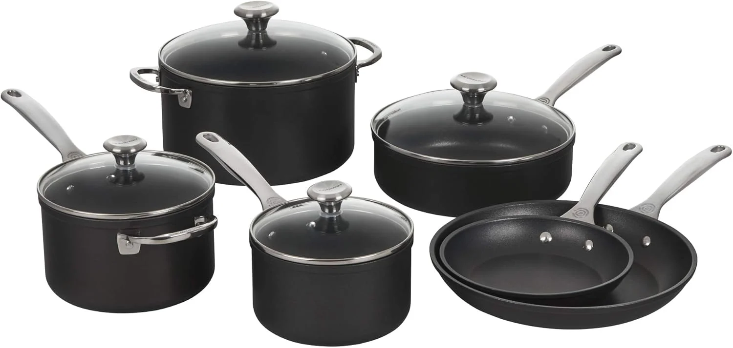 Le Creuset Conjunto de panelas PRO antiaderente temperado, 10 peças, cinza