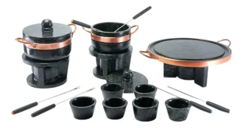 Kit Fondue Pedra Sabão Completo 18Pçs - Chapa 32 cm