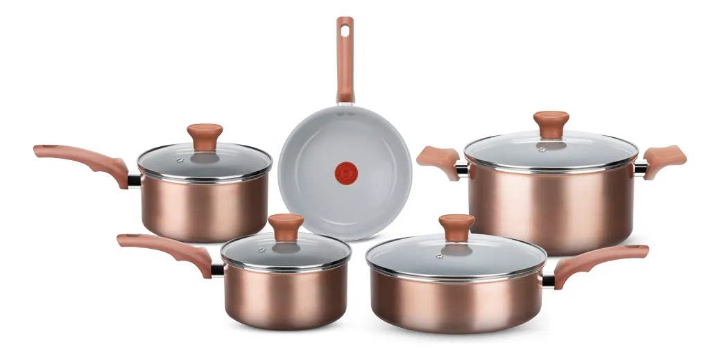 Jogo De Panelas 5 Peças Ceramic Rose Gold Rochedo