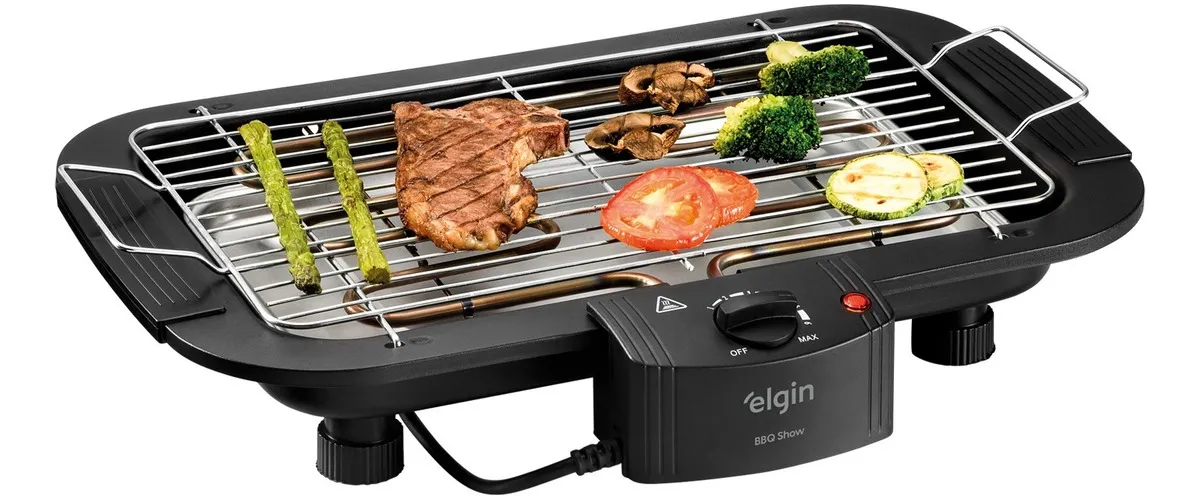 Churrasqueira Elétrica Grelha Elgin Anti fumaça regula temp